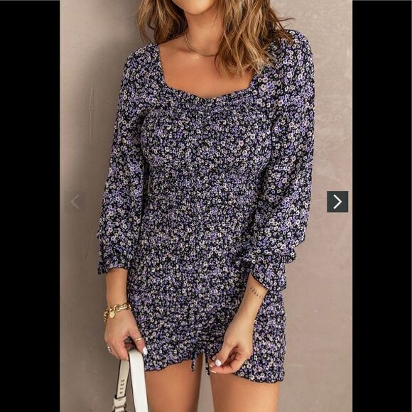 KENEDIK Floral Ruched Long Sleeve Dress - Picture 2 of 14